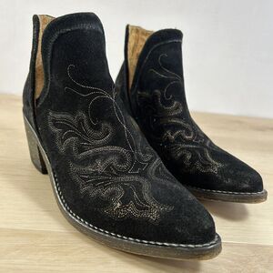 Black Embroidered Ankle Boots